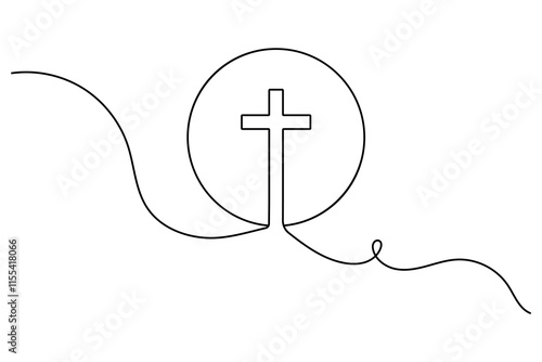 Christian three cross icon continuous one line art drawing of white background 