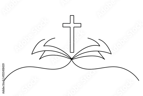 Christian three cross icon continuous one line art drawing of white background 