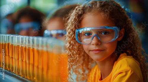 Curious young minds explore science in a vibrant lab filled with colorful liquids and excitement photo