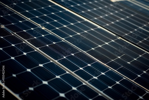 A close-up view of solar panels meticulously aligned to absorb sunlight, symbolizing renewable energy efforts and sustainability in modern technology.