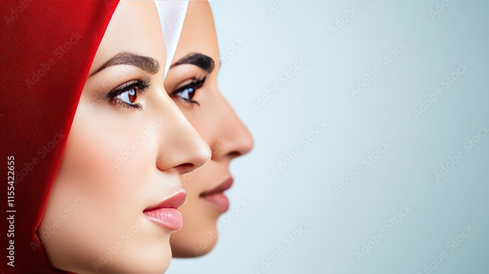Two Women in Hijabs - Profile View, Beauty and Diversity Two Women in Hijabs - Profile View, Beauty and Diversity