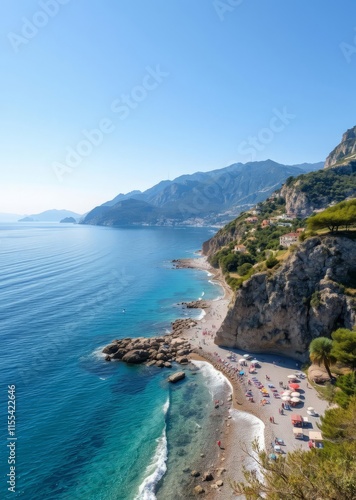 Beach Wallpaper of Summer vacation on the adriatic sea panoramic view of la spiaggia delle due sorelle monte conero italy beach wallpaper summer wallpaper beach background tropical nature photo