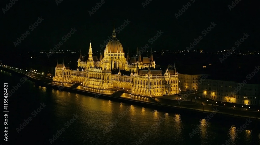 Obraz premium Budapest Parliament Building at Night: A Majestic View