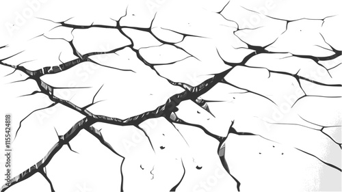 Cracked surface. Black branched lines. Cracks and scratches. Textured pattern of dry earth or damaged wall. Vector illustration.