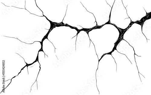 Cracks and scratches. Black branched lines. Broken wall, crack and scratch on surface. Damage, stress or brokenness themes. Vector illustration.