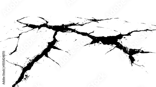 Deep black cracks on dry ground surface. Cracked lines on white surface. Vector texture with many cracks and scratches for poster, cover or mockup.