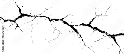 Black cracks. Branched lines on white background. Damage, decay or broken surface. Vector texture with many cracks and scratches for poster, cover or mockup.