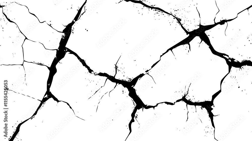 Black cracks. Grunge texture of branched lines. Broken damaged wall or parched earth, cracked concrete or asphalt surfaces. Vector illustration. Black cracks. Grunge texture of branched lines. Broken damaged wall or parched earth, cracked concrete or asphalt surfaces. Vector illustration.