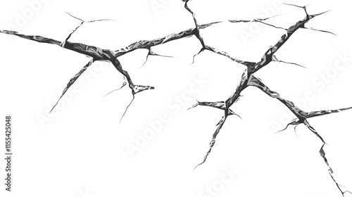 Cracked surface. Black branched lines. Cracks and scratches. Textured pattern of dry earth or damaged wall. Vector illustration.