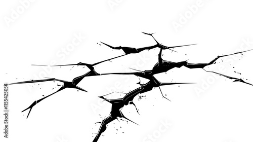 Black cracks. Cracked on damaged surface. Grunge texture of branched lines. Broken wall or dry ground, cracked concrete or asphalt surfaces. Vector illustration.