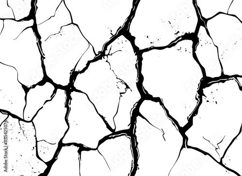 Cracked surface. Black branched lines. Cracks and scratches. Textured pattern of dry earth or damaged wall. Vector illustration.