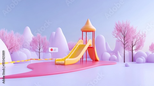 Playful slide adventure fantasy park 3d render colorful landscape bright and cheerful atmosphere