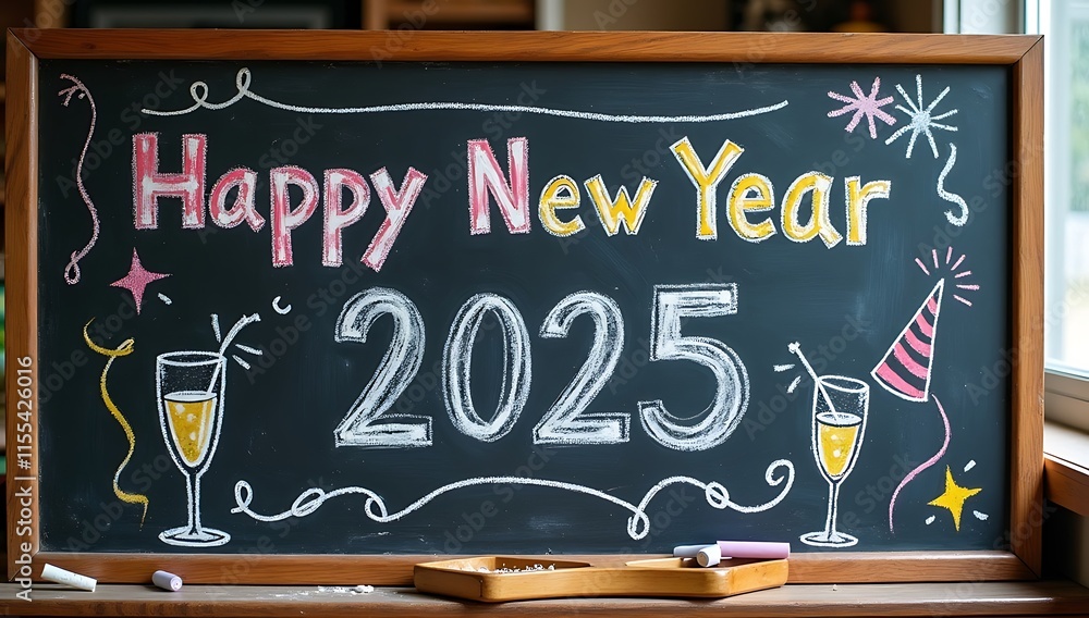 Fototapeta premium Happy New Year 2025 Chalkboard Celebration