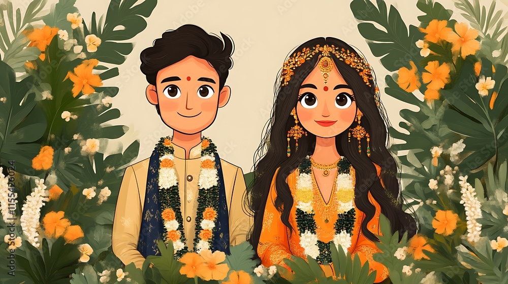 Happy Indian couple wedding portrait. Happy Indian couple wedding portrait.