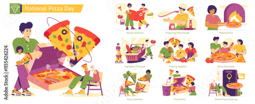 National Pizza Day. Flat Vector Illustration
