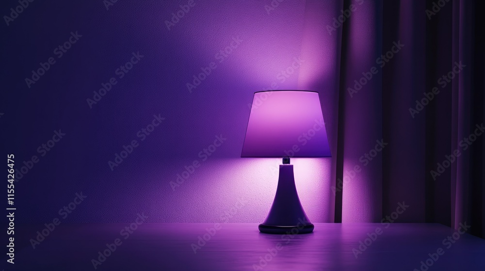 A softly glowing purple lamp casting a calming light in a dark, serene room A softly glowing purple lamp casting a calming light in a dark, serene room