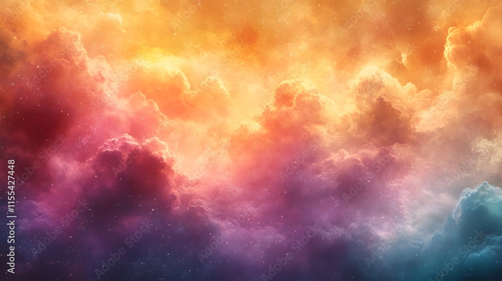 Colorful dreamy clouds in a cotton candy sky, vibrant pastel colors, soft fluffy formations, rainbow gradient atmosphere, ethereal cloudscape, turquoise and pink hues, surreal background. Colorful dreamy clouds in a cotton candy sky, vibrant pastel colors, soft fluffy formations, rainbow gradient atmosphere, ethereal cloudscape, turquoise and pink hues, surreal background.