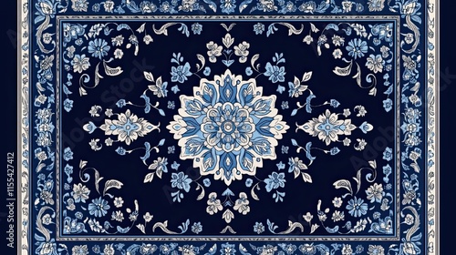 Elegant blue persian rug with intricate floral pattern design