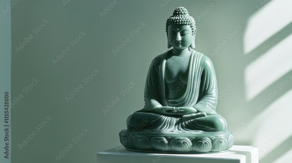 Obraz premium Green Buddha Statue on Pedestal in Soft Light