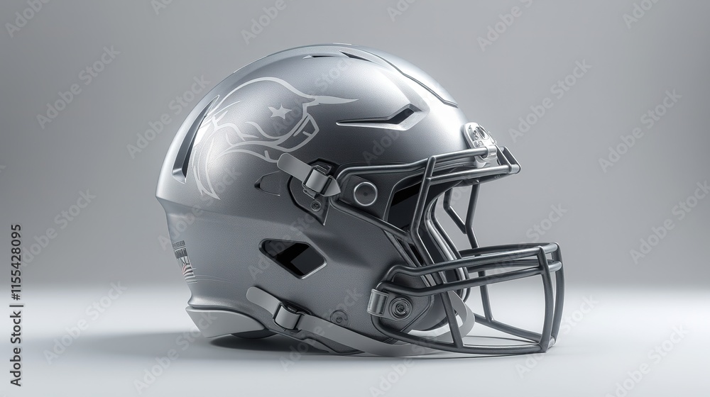 Fototapeta premium Shiny silver football helmet on a white background.