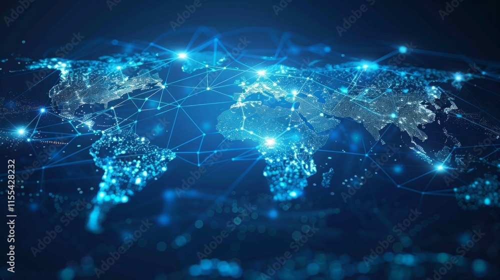 Digital world map with glowing blue grid and data points, showcasing futuristic technology and global connectivity concepts. Digital world map with glowing blue grid and data points, showcasing futuristic technology and global connectivity concepts.