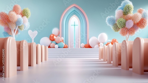 Celebration decor setup modern church digital artwork bright environment front view joyful atmosphere