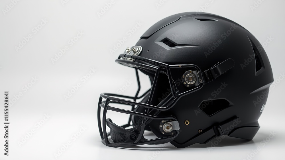 Naklejka premium Sleek black football helmet isolated on white background