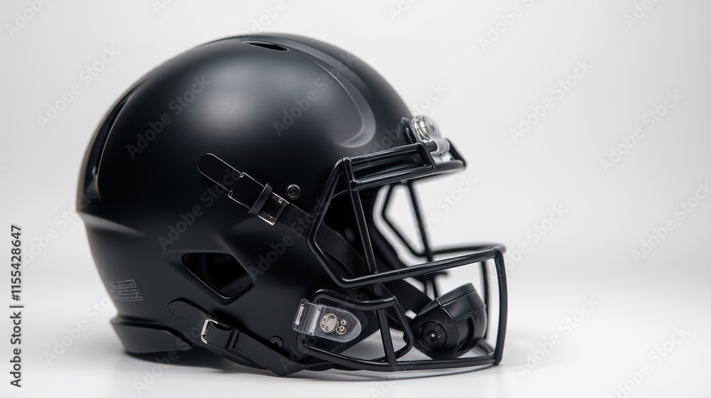 Fototapeta premium Sleek black football helmet isolated on white background