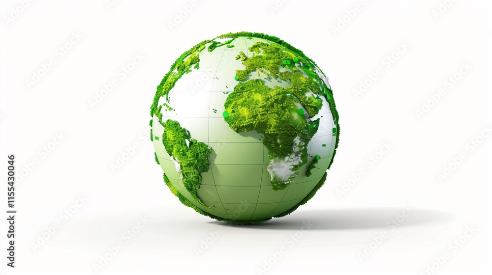 Modern 3D World Map with Green Continents for Global Business and Travel Concepts