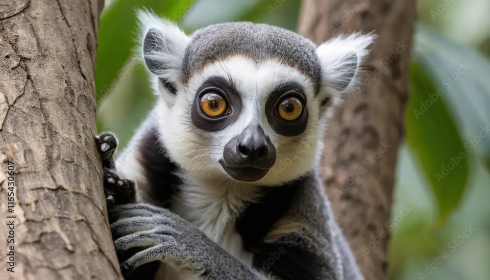Fototapeta premium Close-up of a Ring-tailed Lemur in a Tree.