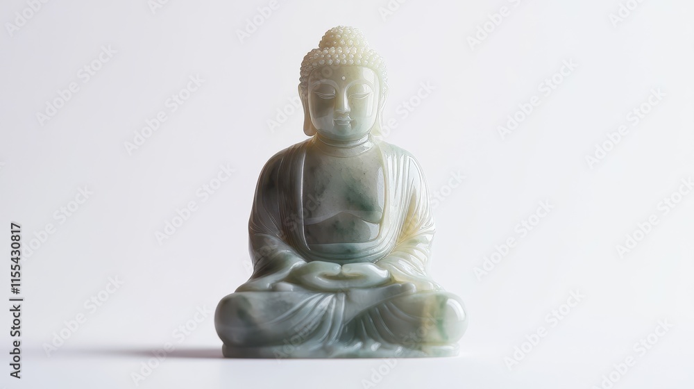 Traditional Jade Buddha Figurine on Soft Gradient Background Traditional Jade Buddha Figurine on Soft Gradient Background