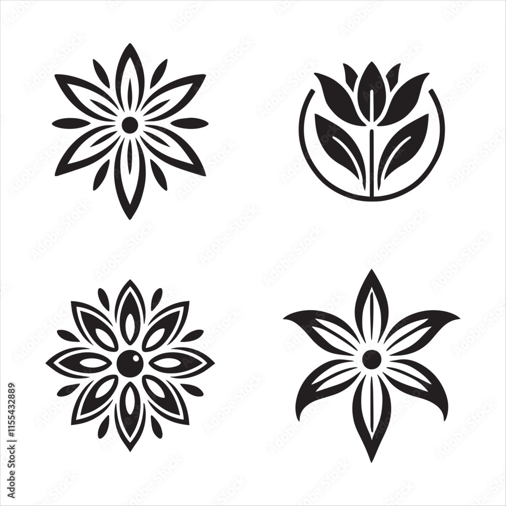 Obraz premium four flower silhouettes with vector eps illustration on a white background high-quality fully editable file 
