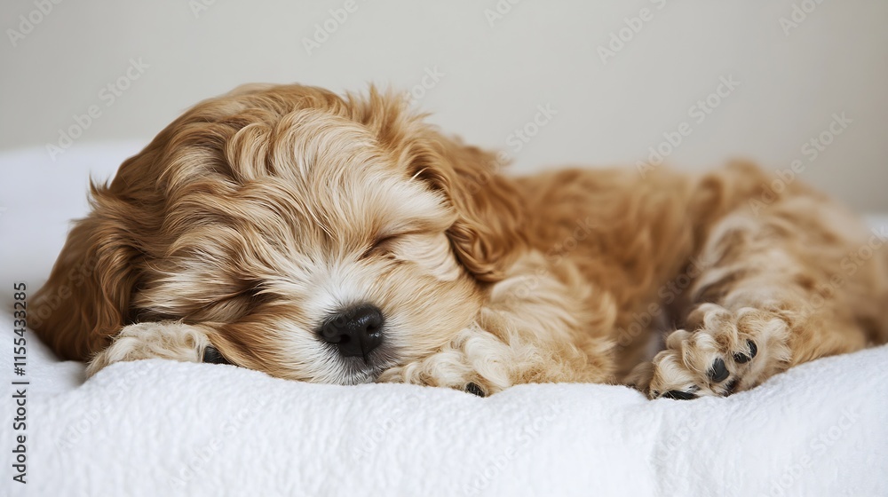 Adorable Golden Puppy Sleeping Peacefully on Cozy White Blanket : Generative AI Adorable Golden Puppy Sleeping Peacefully on Cozy White Blanket : Generative AI