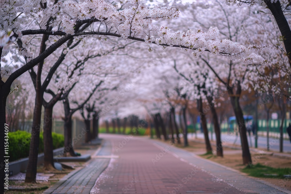 Blossoming cherry trees lining a serene pathway in early spring capturing the beauty of nature in full bloom Blossoming cherry trees lining a serene pathway in early spring capturing the beauty of nature in full bloom