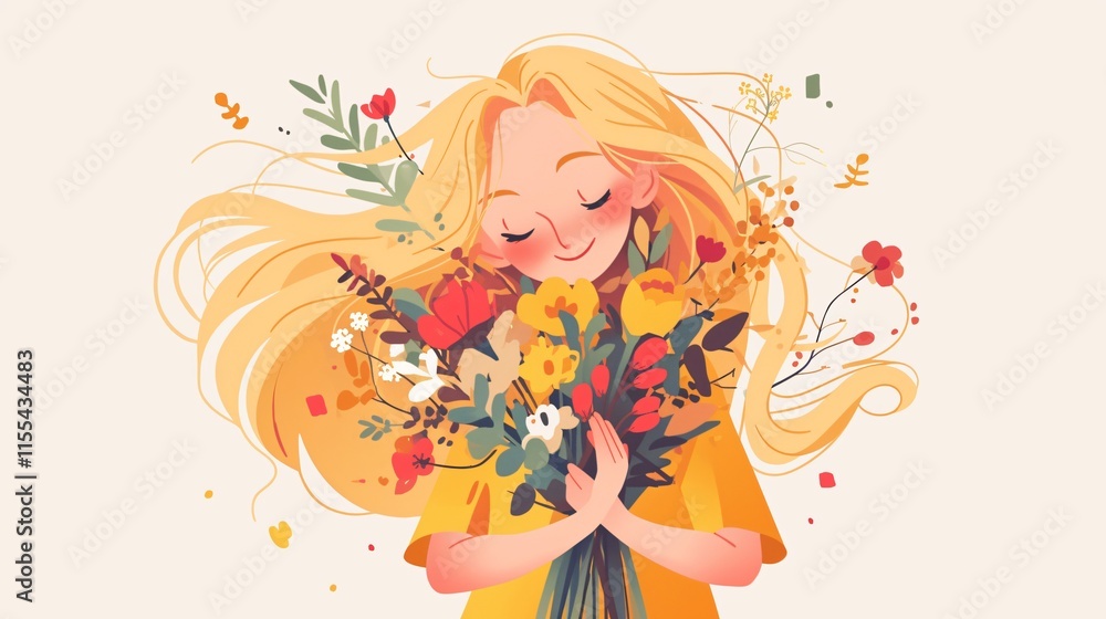 Cheerful Girl Embracing Slogan with Blonde Hair and Colorful Fashion - Positive Lifestyle Concept Cheerful Girl Embracing Slogan with Blonde Hair and Colorful Fashion - Positive Lifestyle Concept