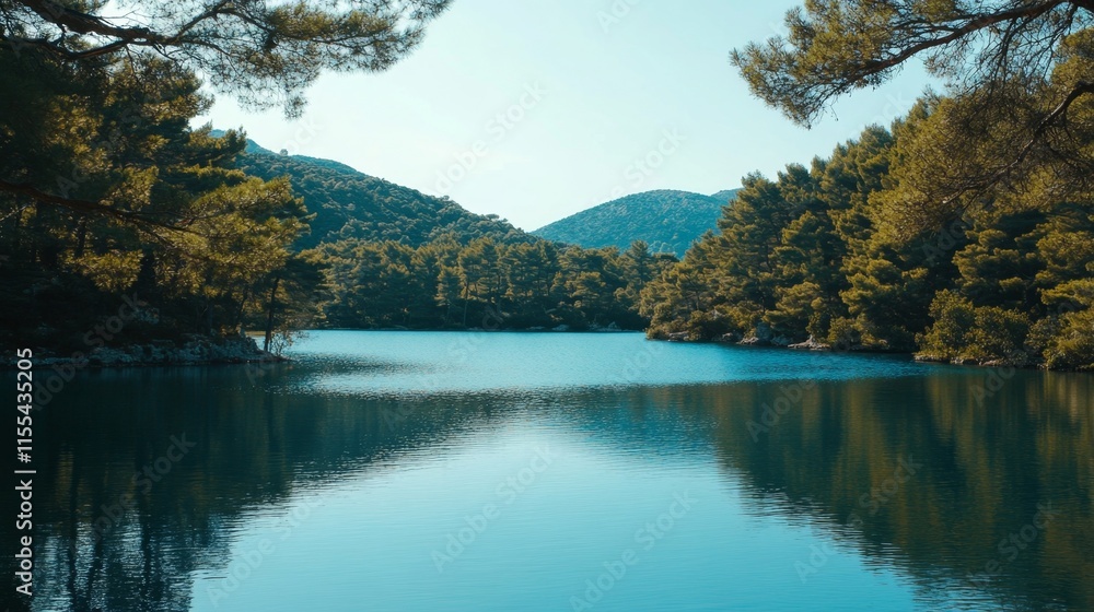 Serene Lakeside Scenery with Lush Green Forest