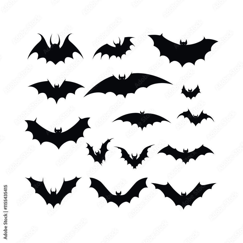 Fototapeta premium Different Bats silhouettes bundle vector isolated