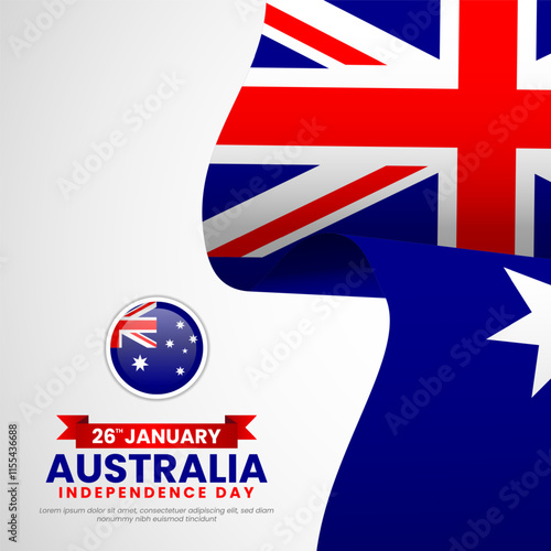 Australia day Square Banner background for greeting card, poster, label, prints with waving flag