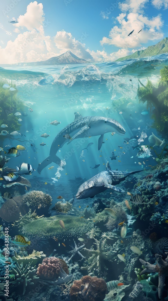 Fototapeta premium A beautiful underwater scene with many fish swimming around