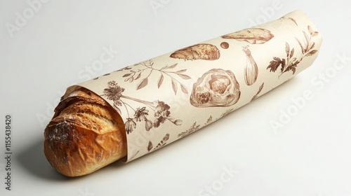 A biodegradable paper wrap for bakery items with soft, natural illustrations photo