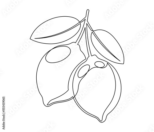 Lemon with leaf isolated on white background. Simple citrus silhouette. Hand drawn lemon outline. Vector illustration