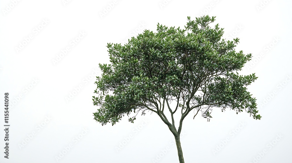 custom made wallpaper toronto digitalSolitary lush tree with green canopy on a pure white background in minimalistic style : Generative AI