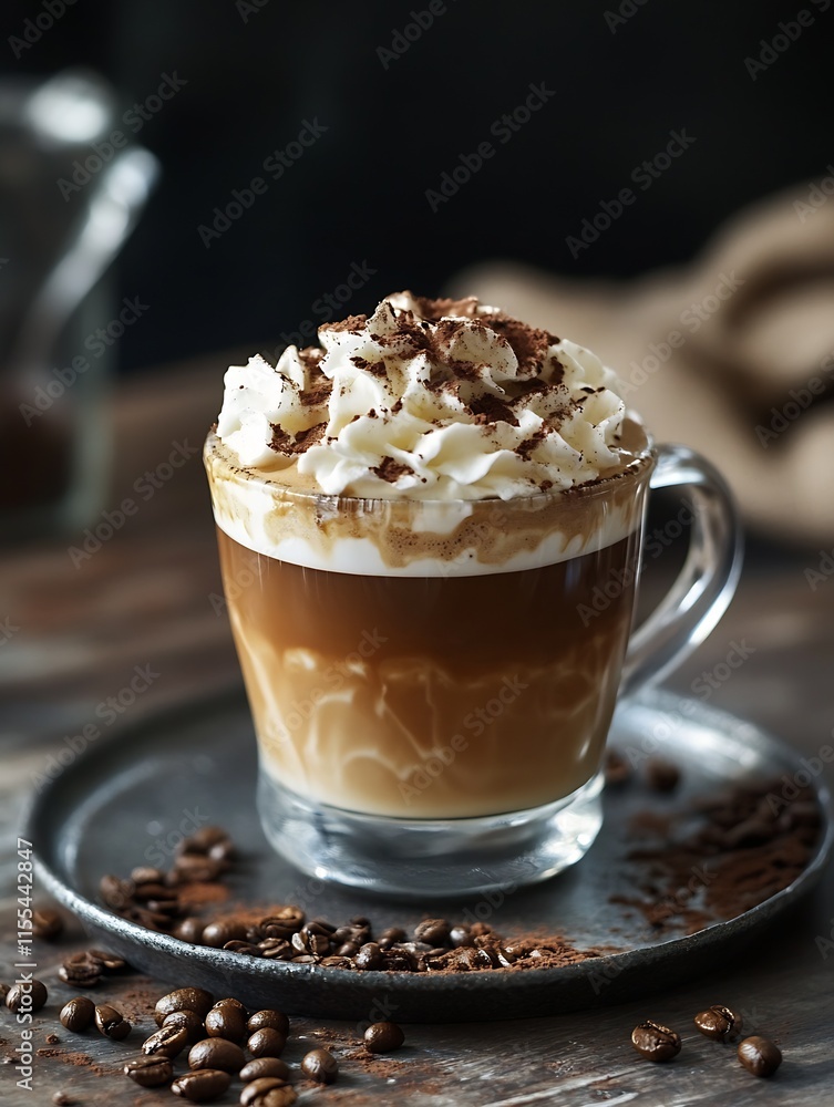 Creamy Cappuccino with Whipped Cream and Cocoa Sprinkle on Elegant Grey Plate : Generative AI Creamy Cappuccino with Whipped Cream and Cocoa Sprinkle on Elegant Grey Plate : Generative AI