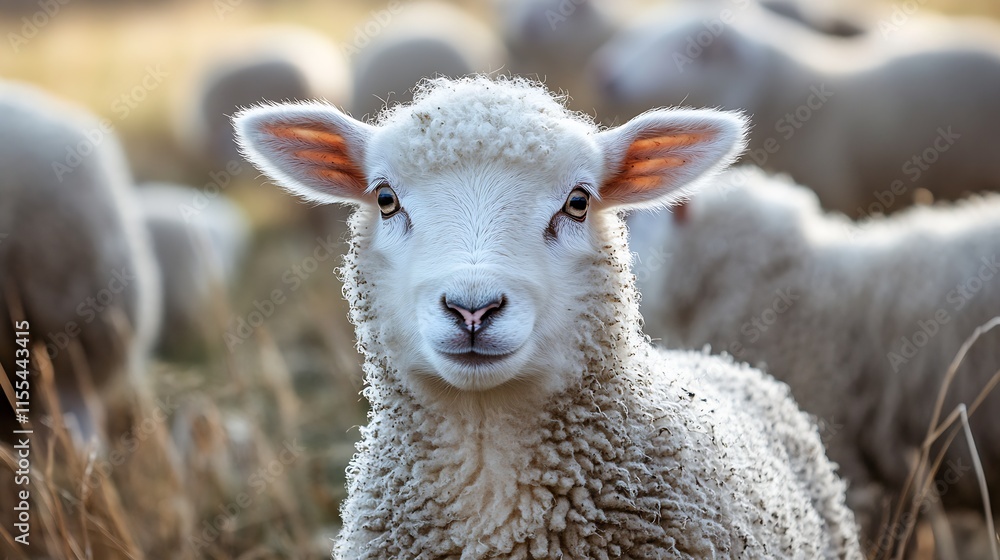 Adorable Fluffy Sheep Grazing in Sunlit Pasture on a Warm Summer Day : Generative AI Adorable Fluffy Sheep Grazing in Sunlit Pasture on a Warm Summer Day : Generative AI