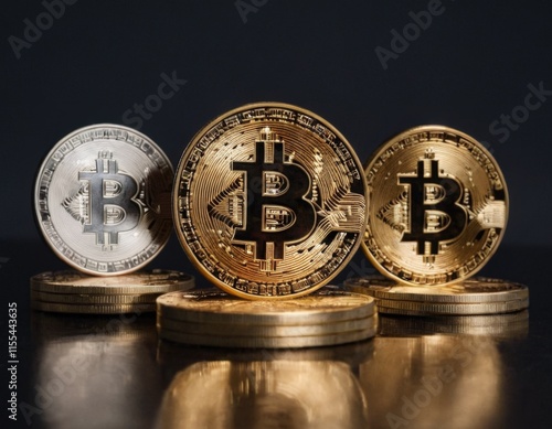 a stack of gold Bitcoin cryptocurrency coins