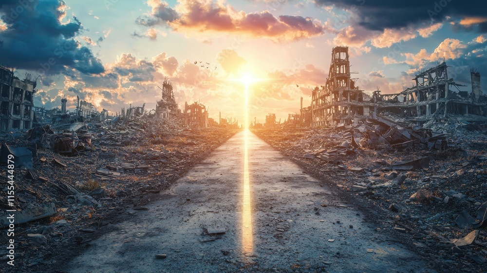 custom made wallpaper toronto digitalPost Apocalyptic Sunset Road Devastation Ruins Hope