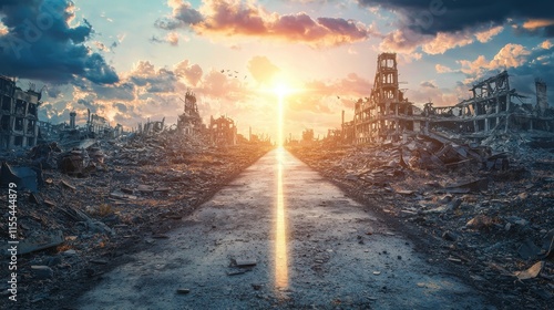 Wallpaper Mural Post Apocalyptic Sunset Road Devastation Ruins Hope Torontodigital.ca