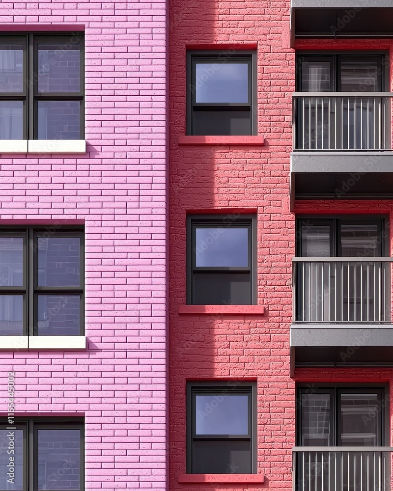 Fototapeta premium Colorful Geometric Facade of Modern Apartment Building in Urban Setting