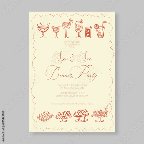 Whimsical Dinner Party Invitation Elegant Minimalist Style Ideal for Formal or Casual Nights