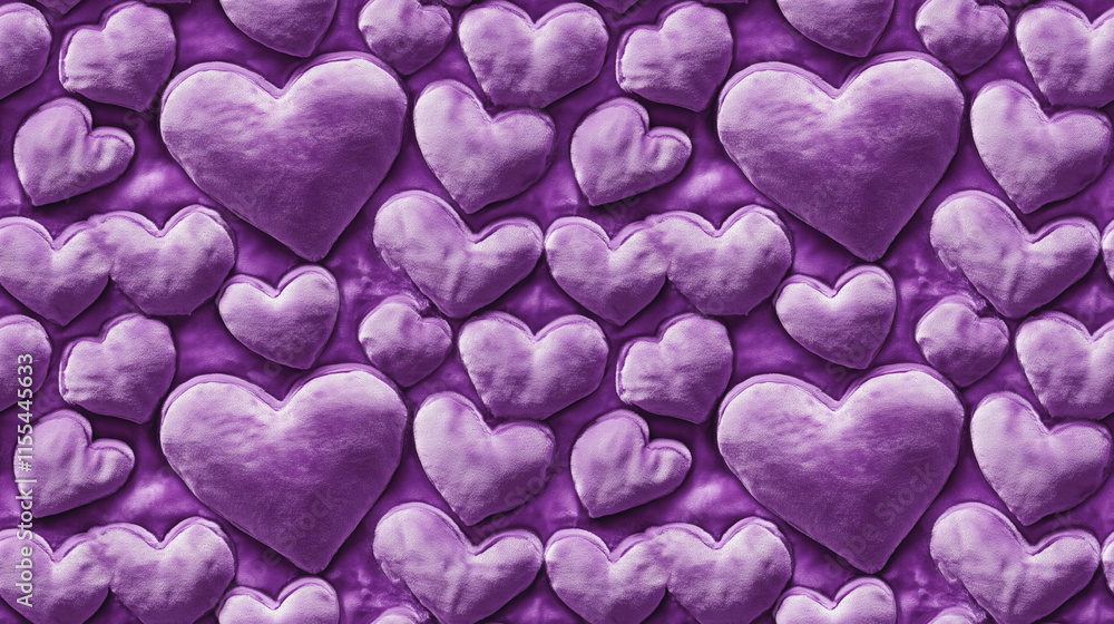 Obraz premium soft purple velvet hearts, repeatable seamless valentine background tile 